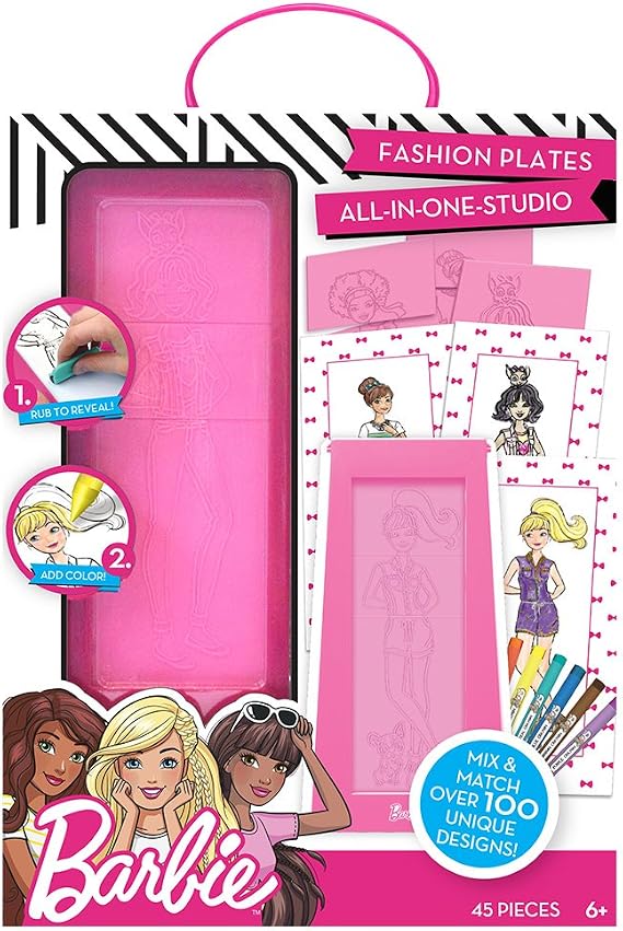 Horizon Group USA Barbie Fashion Plates All in One Studio Barbie Sketch Design Activity Set Fashion Design Kit for Kids Ages 6 and Up