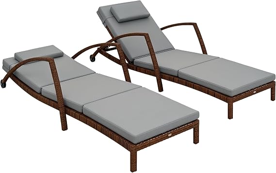Outsunny Wicker Chaise Lounge Chair Outdoor 5-Position Reclining Gray