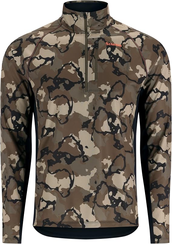 Simms Men's Challenger Solar Half-Zip - All-Season UPF 30+ Sun Protection Pullover, Quick-Drying for Fishing, Hiking, Running, Leisure, R Camo Olive Drab/Black, Small