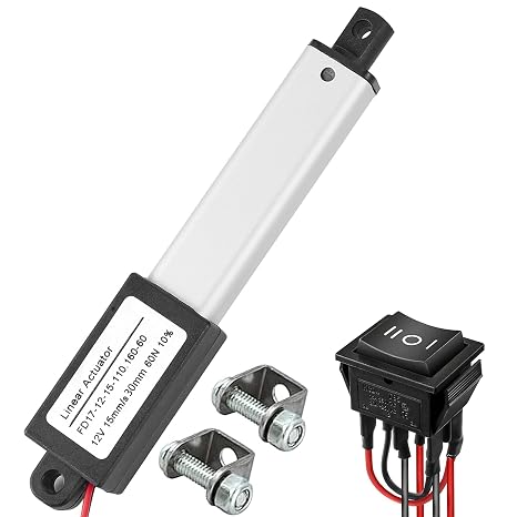 AWINLI Mini 12V 1.2Inch Line Actuator,Speed 15mm/s, 60N/13.4LBS,Waterproof Linear Motion Actuator,with Remote Lever Switch,Mounting Bracket,Suitable for Micro Equipment,Cabinet (30mm)