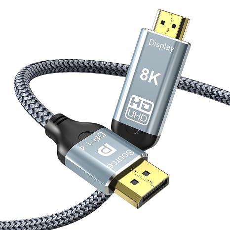 2M DisplayPort to HDMI 8K Cable, 8K@60Hz 4K@120Hz Uni-Directional DP1.4 (Source) to HDM I 2.1(Display),DP to HDMI Compatible HDCP 2.3 HDR10 for AMD,NVIDIA,Monitor and PC
