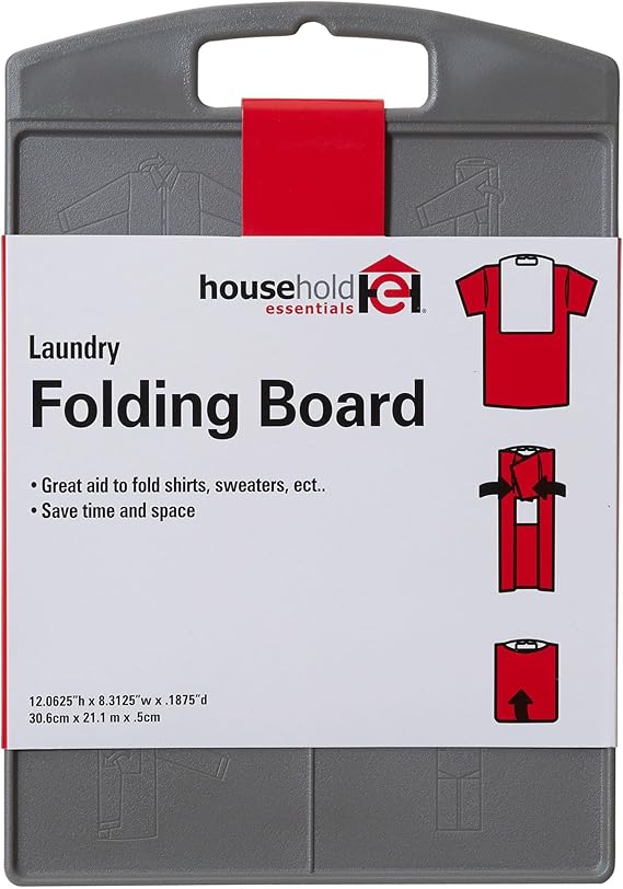 Household Essentials Shirt Folding Board for T-Shirts, Polos & Dress Shirts, Space Saving Laundry Folder with Easy-Glide Handle, Closet & Drawer Organizer, Dark Grey