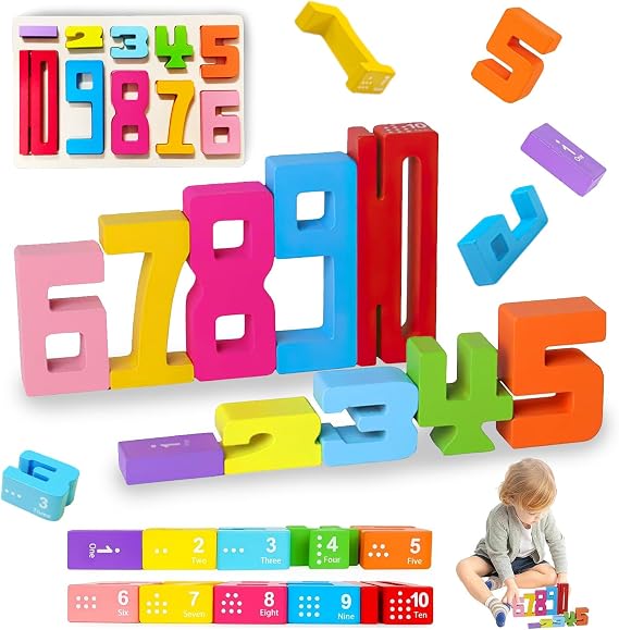 Number Blocks Toys for Kids,Wooden Number Building Blocks, Digital Building Blocks,Balance Competition Game,Math Learning Educational Gift for 3+ Years Old Boys and Girls (10pcs)