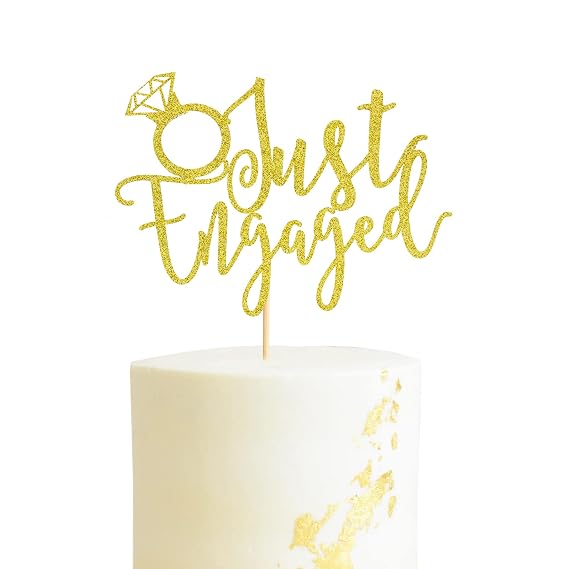 Just Engaged Cake Topper for Engagement Party Decorations, Engaged Ring Sign, Bridal Shower We're Engaged Cake Toppers - Gold Glitter