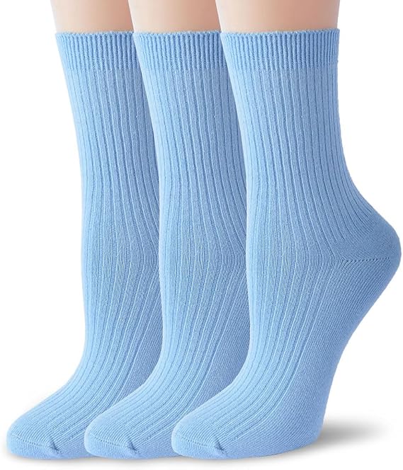Women Combed Cotton Socks, Super Soft Double Needle Ankle Socks 3 Pairs