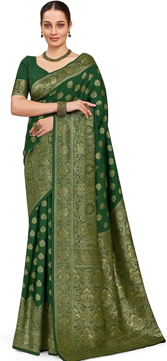 Women Banarasi Kanjivaram Silk Saree Set with Unstitched Blouse Piece