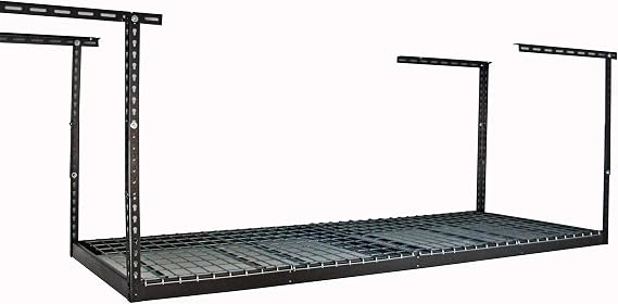 SafeRacks 3x8 Overhead Garage Storage Rack, Gray, 12"-21" Height