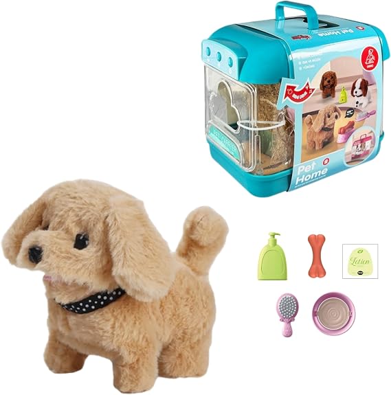 Toy Sound Light Walking Moving Dog Carrying Bag Set with Accessories Portable Bag +Battery (Blue-Yellow)