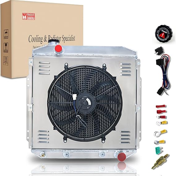 4 Rows Core Radiator for 1953-1956 Ford F100 F150 F250 F350 Pickup Truck L6 V8 1954 1955 All AA5052 Aluminum Radiators+ Shroud Fan+ Relay Radiator for Ford