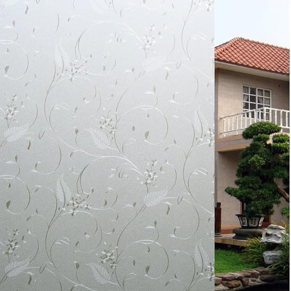 Bloss Window Privacy Film Decorative Stained Glass Floral Windows Film Non Adhesive, Heat Blocking Bathroom Glass Film for Home Kitchen Office (17.7 x 118 Inch)