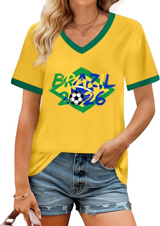 Soccer Cup 2026 Shirts for Women Mexico Shirts Soccer Graphic Jerseys Brazil USA Football Soccer V Neck Tops