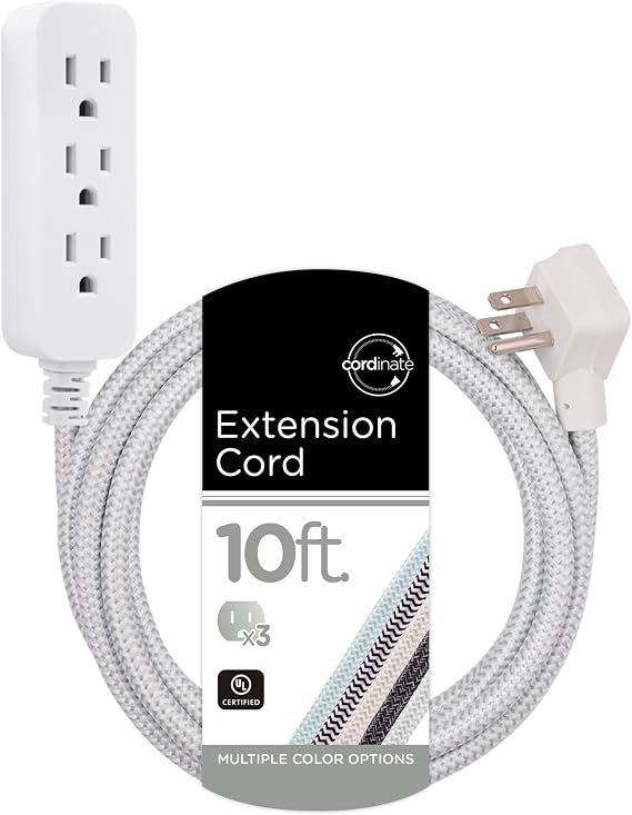 Cordinate 3 Outlet Power Strip Surge Protector 10 Ft Braided Extension Cord