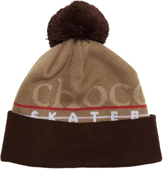Chocolate Bar Pom Pom Beanie - Brown/Grey