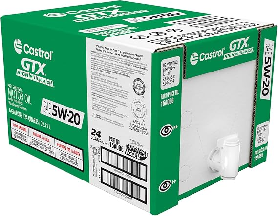 Castrol GTX High Mileage 5W-20 Synthetic Blend Motor Oil, 6 Gallon Epack