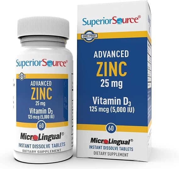 Superior Source Advanced Zinc 25 mg with Vitamin D3 5,000 IU, 60 Ct