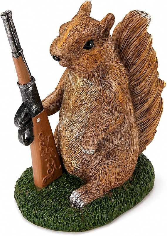 Garden Squirrel Guard Statue, Soldier Gnome - Woodland Friend Garden Decor Statues, Animal Gnome Statues, Waterproof Figure Indoor & Outdoor Lawn Squirrels Ornament Funny Decoration Gifts 6.7" H Gift