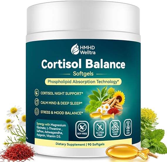 Cortisol Supplements for Women Men, 10-in-1 Cortisol Reducer Detox Manager Softgels w. Magnesium L-Theanine Apigenin Saffron Rhodiola, Evening Calm for Sleep Mood Energy, Non-Melatonin Liposomal