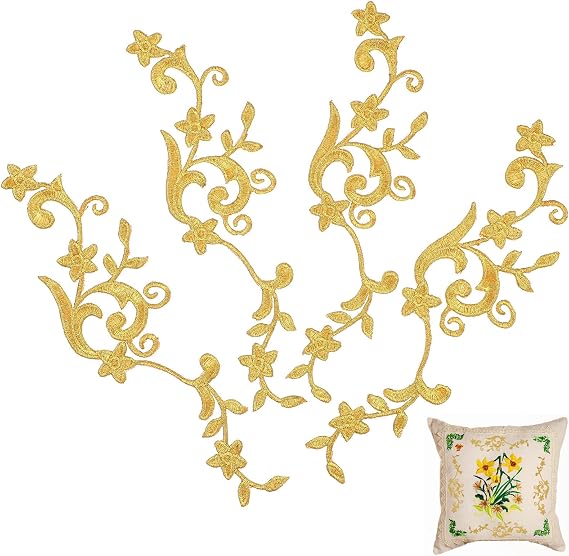 Lurrose 5 Pairs Gold Embroidered Sewing Patches Clothing Repair Appliques DIY Craft Accessories for Jeans and Garments Decoration