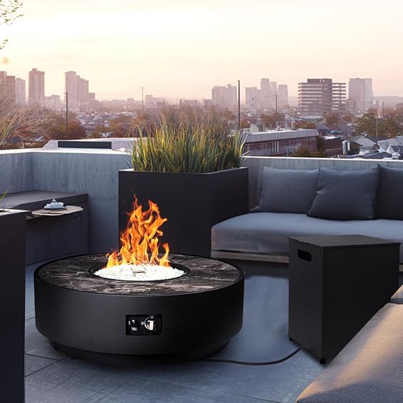 Propane Fire Pit Table, 42 inch 2 in 1 Gas Fire Pit Table 65,000 BTU Outdoor Round Firepit for Garden, Deck, Backyard and Pool, Black