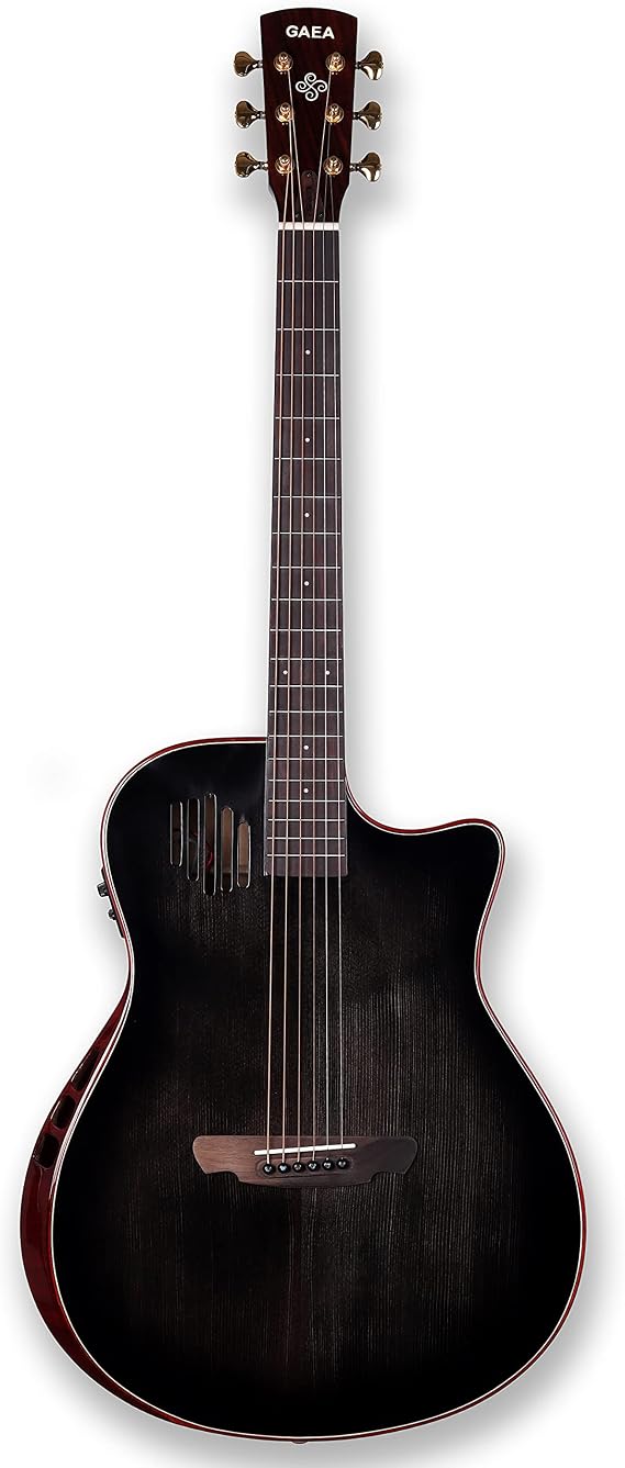 GAEA 41''Solid Spruce Top Acoustic Electric Guitar with D'Adario EXP-16 Coated Phosphor Bronze String Flame Maple Back & Side Rosewood Fingerboard & bridge (Black), (GS-801)