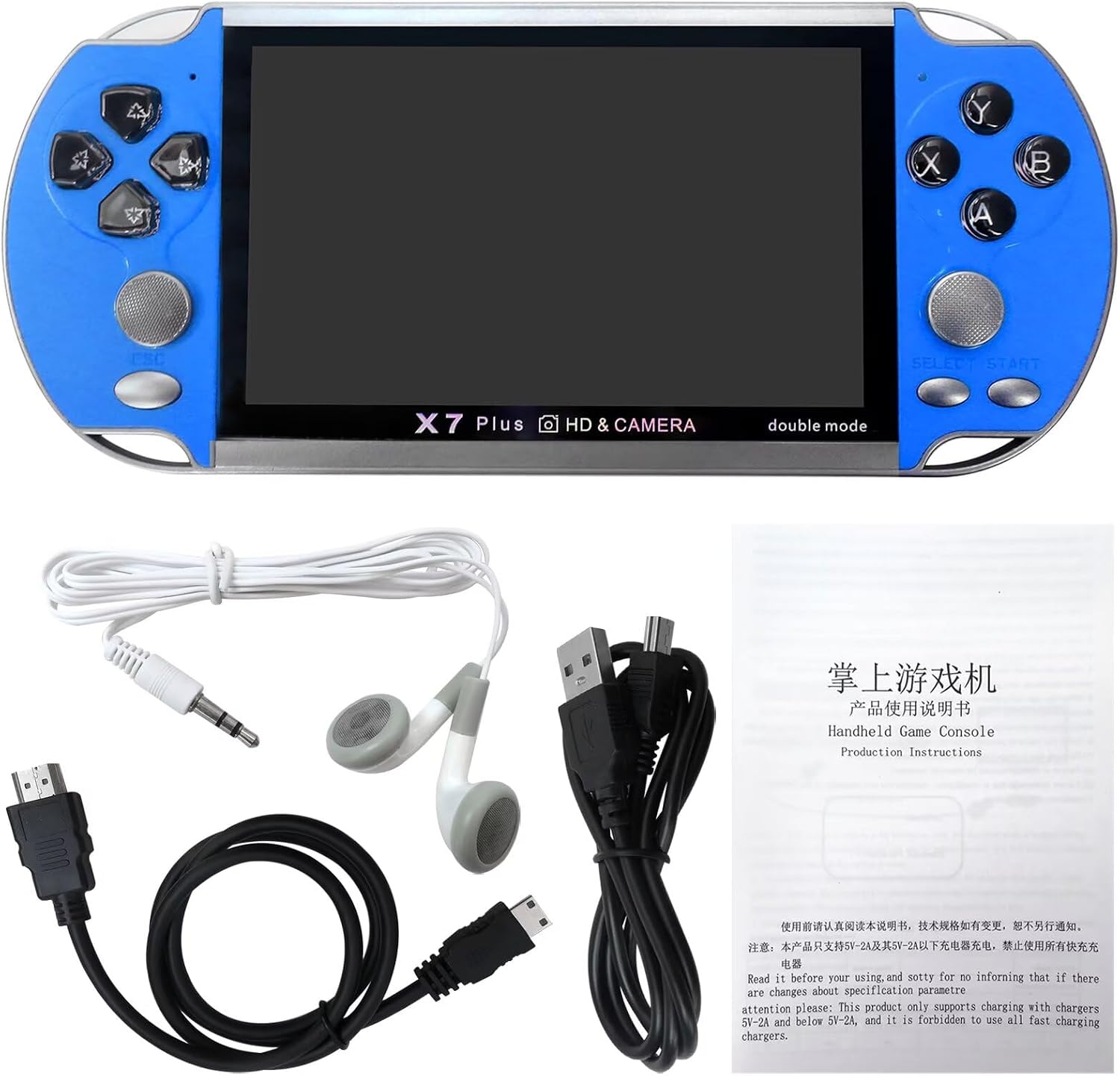 Upgraded New 128Bit 5.1inch X7 Plus Video Game Console Handheld Game Players Double Rocker 8GB Memory Built in 1000 Games MP5 Game Controller Blue