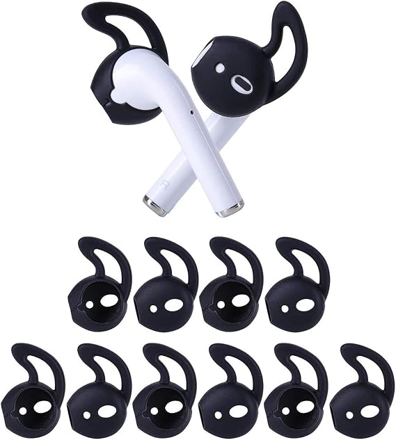 5 Pairs Silicone Ear Tips Earpods Covers Hook for AirPods 1&2 Black