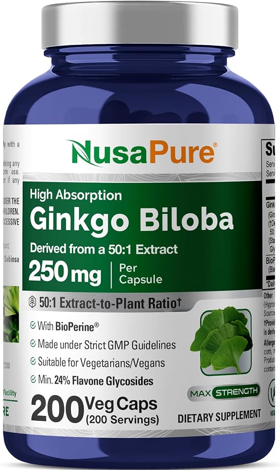 Ginkgo Biloba, Non-GMO, Vegan, 250mg, 200 Veggie Capsules - 200 Servings