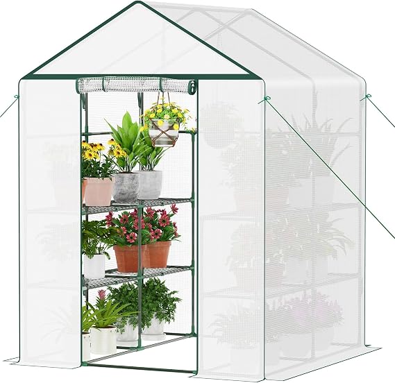 LINKLIFE Walk-in Greenhouse for Outdoor, 57 x 57 x 77'' Walk in Plant Greenhouses with Durable UV-Resistant Cover, Reinforced Green House with 3 Tiers Stands Heavy Duty for Patio, Backyard and Porch