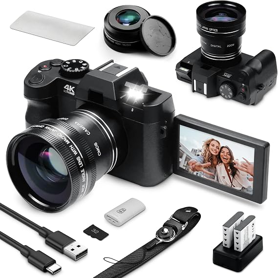 Digital Camera for Photography, Camara Fotografica Video Auto Focus 48 MP with WiFi Auto-Focus Vlog Camera for YouTube with Flip Screen 16X Zoom with 32GB Micro SD Card Card Reader