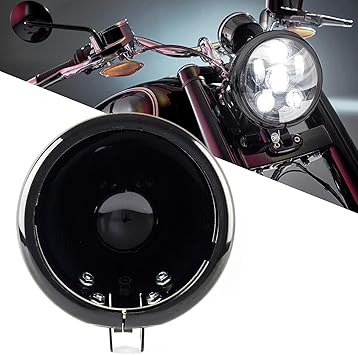 SKTYANTS 5.75 inch headlight housing backet with H4 Wiring Harness 5 3/4" 5.75 Inch headlight Bucket Housing Trim Ring for FXWG FXDWG FXST Motorcycle (Black)