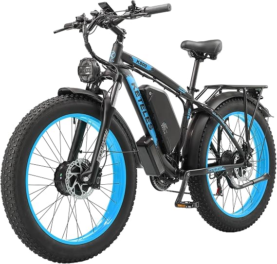 KETELES Ebikes for Adults, AWD Dual Motor Ebike, 26'' Fat Tire Peak 4000W E-Bike with 48V 22.4AH Battery Hydraulic Brake Best Electric Bike , 21 Speed Electric Mountain Bikes.