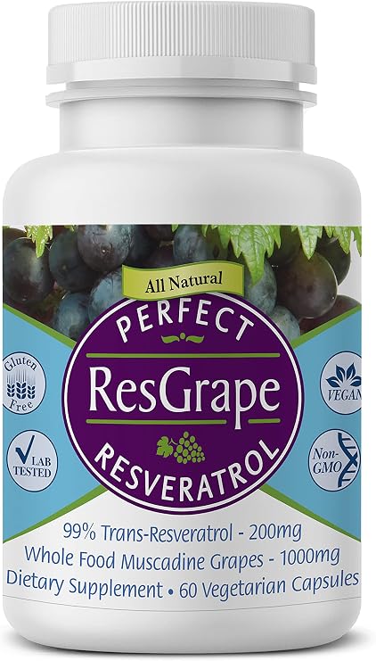 Perfect Supplements Perfect ResGrape Resveratrol 60 Veggie Capsules Trans-Resveratrol & Organic Muscadine Grape