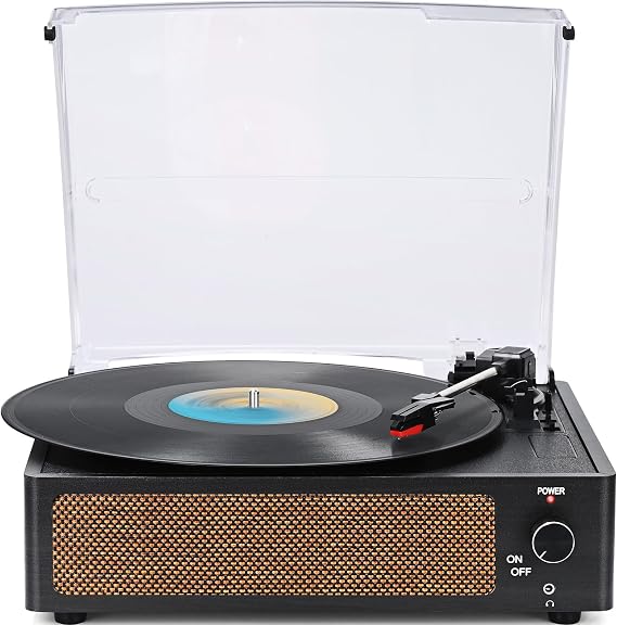 Vinyl Record Player Vintage Turntable with Speakers,Retro Black