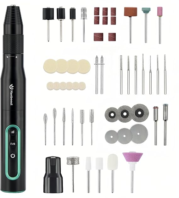 Hanboost S2 54-in-1 Cordless Rotary Tool Kit, 30,000 RPM Variable Speed Mini Electric Grinder with Forward/Reverse, Rechargeable Multi-Tool for Woodworking, Drilling, Polishing & Pet Nail Grooming