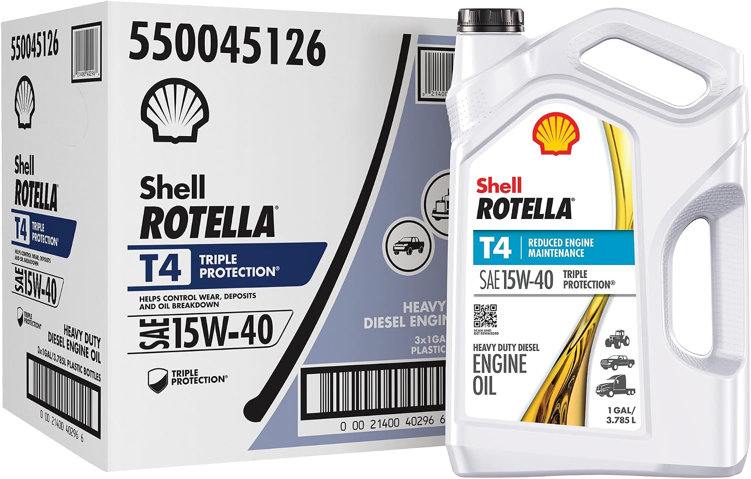 Shell Rotella T4 Triple Protection 15W-40 Motor Oil, 1 Gallon 3 Pack