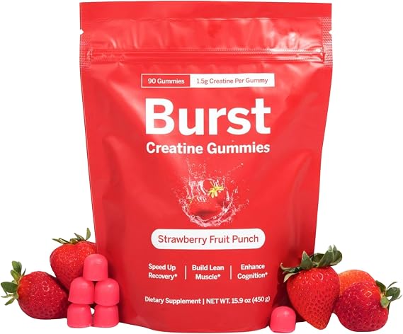 Creatine Monohydrate Gummies | No Artificial Colors or Flavors | Non-GMO | Vegan | 3rd Party Tested | Made in USA | Soy Free | Dairy Free | 30 Servings | 90 Count | Strawberry Fruit Smoothie Flavor