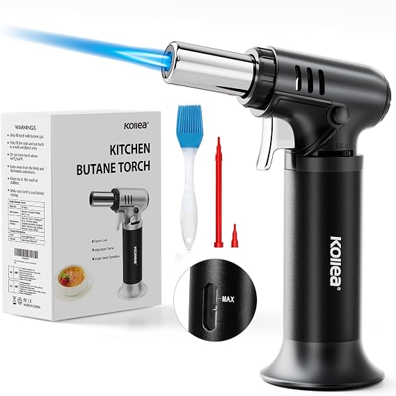 Kollea Culinary Torch, Refillable Butane Kitchen Torch with Lock, Grey