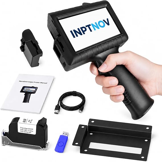 Handheld Inkjet Printer for Logo Batch Number Expiration Date Barcode Portable Printer on Anything Glass Farbic Wood Plastic Cardboard Metal Clothes,42ml Fast Dry Ink,Last 16H,0.5 Inch Nozzle