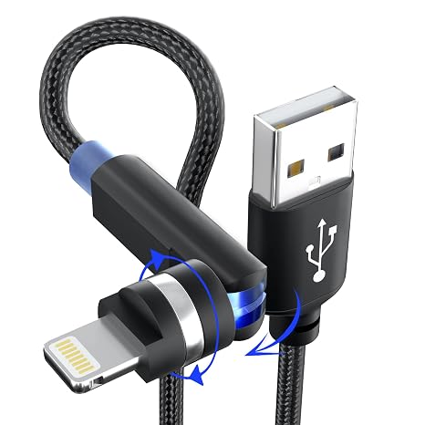 90 Degree iPhone Charger Cable Swivel Cord with 360 Rotating Head - 3.3FT Right Angle Lightning Cable 360 iPhone Cord with MFi, 2.4A Fast Charging, Data Sync, Apple Carplay for iPhone14 13 12 11 X 8