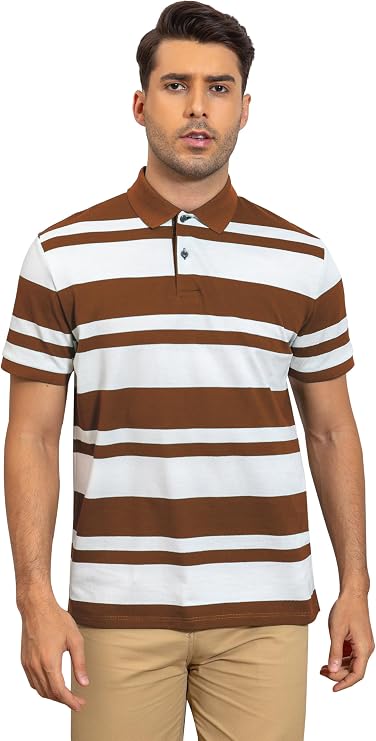Mens Stripe Polo Shirt Short Sleeve Color Block Pique Polo Shirt