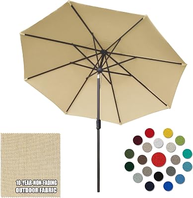 Eurmax USA 10-Year-Non-Fading 10Ft Market Umbrella Outdoor Patio Umbrella Table Umbrella with 8 Ribs,Hand Crank and Ventilation Sand