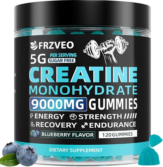 Creatine Monohydrate Gummies 9000mg for Men & Women, Potent Creatine Supplement 5g Chewables Creatine Per Serving, Pre-Workout Gummies for Enhanced Strength, Energy & Muscle Growth - 120 Count