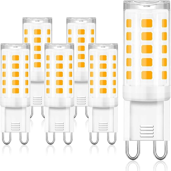 winshine G9 LED Bulbs 4W (40W Halogen Equivalent) 2700K Soft White, T4 Chandelier Light Bulbs G9 Bi Pin Ceramic Base, No-Flicker 120V AC 400 Lumen 360Beam Angle No-Dimmable 6 Pack