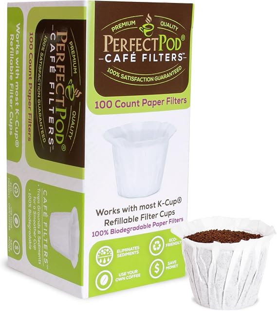 Perfect Pod Cafe Filter Paper Liners for Reusable K-Cup Coffee Pods, 100 Ct