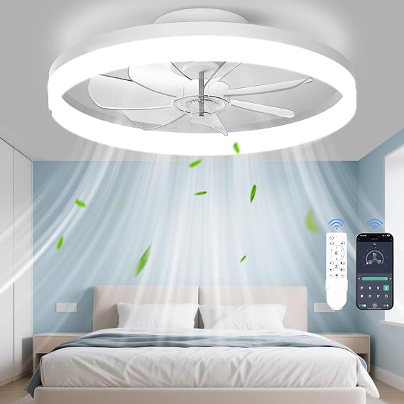 CHAREADA Ceiling Fan with Light, 20" Low Profile Foldable Ceiling Fans