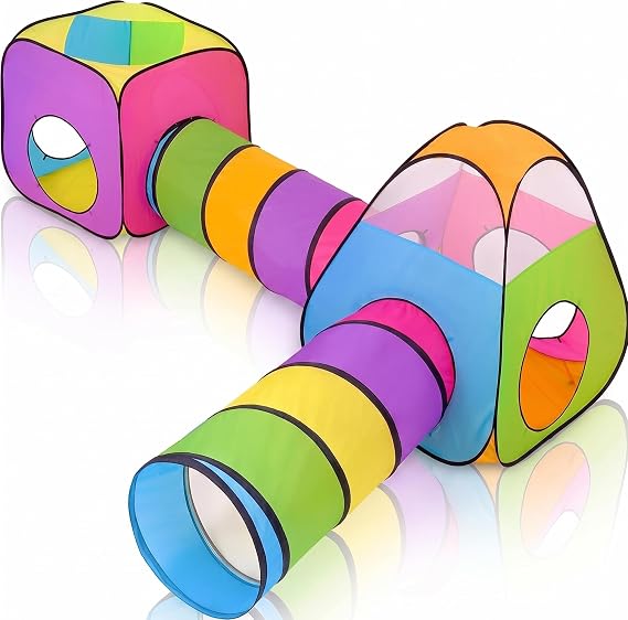 4pc Pop Up Children Play Tent : 2 Crawl Tunnel + 2 Tents : Kids Tents for Boys, Girls, Babies & Toddlers for Indoor & Outdoor : Large Children Playhouse Ball Pit