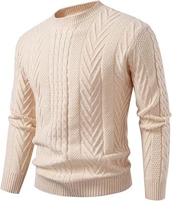 Mens Sweater Oversized Crew Neck Long Sleeve Slim Fit Sweaters Fall Winter Casual Basic Cable Knit Pullover Tops