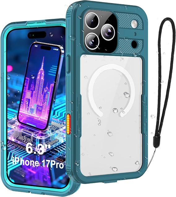 iPhone 17 Pro Case, Magnetic Waterproof IP68 Underwater Protection [6.6FT], Military Grade Drop Tested Full-Body Case with Screen & Camera Protector, Compatible with MagSafe (Teal)