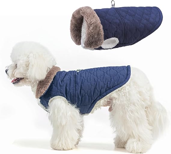 BEAUTYZOO Warm Dog Puffer Jacket Vest, Dog Winter Coat with Harness, Blue S
