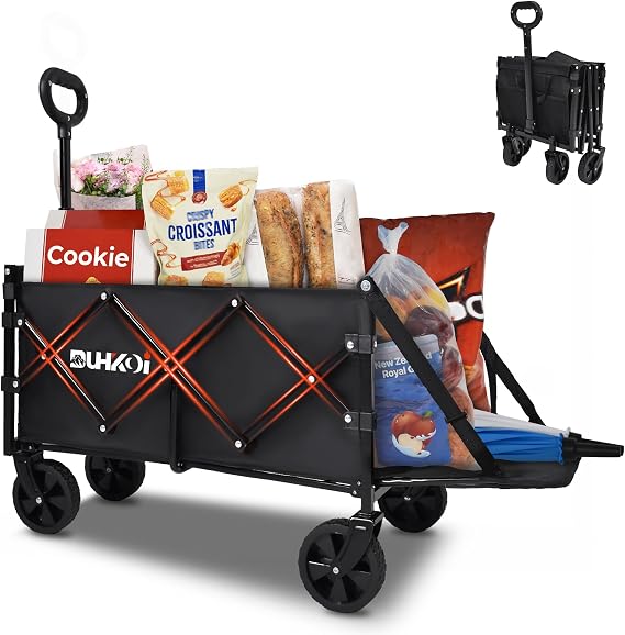 Foldable Wagon with Tailgate,12 lb Lightweight Small Utility Cart | Garden, Grocery, Beach, Camping, Portable Use, Black